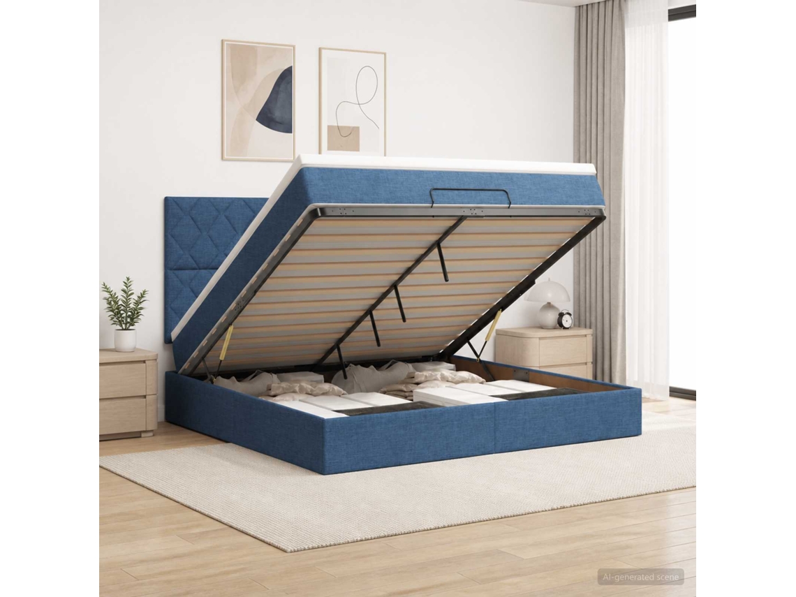 Vidaxl Cama Ottoman Com Colchão E Led Azul 140 X 190 Cm Tecido