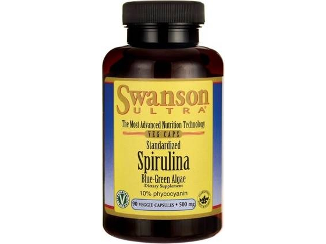 Suplemento Alimentar SWANSON Spirulina Algas Verde-Azuladas % Ficocianina (90 cápsulas vegetais)