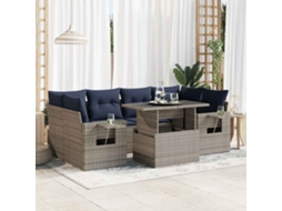 Vidaxl 7 Pcs Conjunto Sofás Jardim C/ Almofadões Vime Pe Cinzento