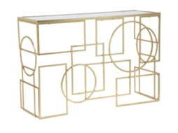 Mesa De Consola Marie Com Estrutura Em Metal Dourado E Tampo Em Vidro Espelhado, 120x41x81 Cm - Mobiliário Luxuoso E Glamoroso