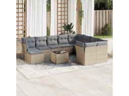 Vidaxl 11 Pcs Conjunto Sofás De Jardim C/ Almofadões Vime Pe Bege