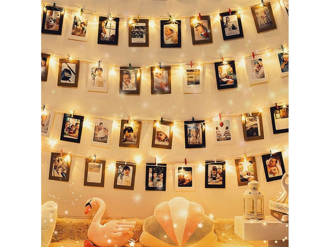 (luz Quente, 2m Com 20 Leds, 12 Clipes) Luzes De Natal Led Para Fotos, Com Compartimento Para Pilhas.