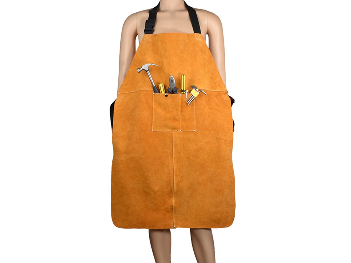 Avental De Soldagem De Couro Com Bolsos Para Ferramentas, Roupa De Trabalho Resistente Ao Calor E À Chama Com Cobertura Total Para Soldadores E Artesã