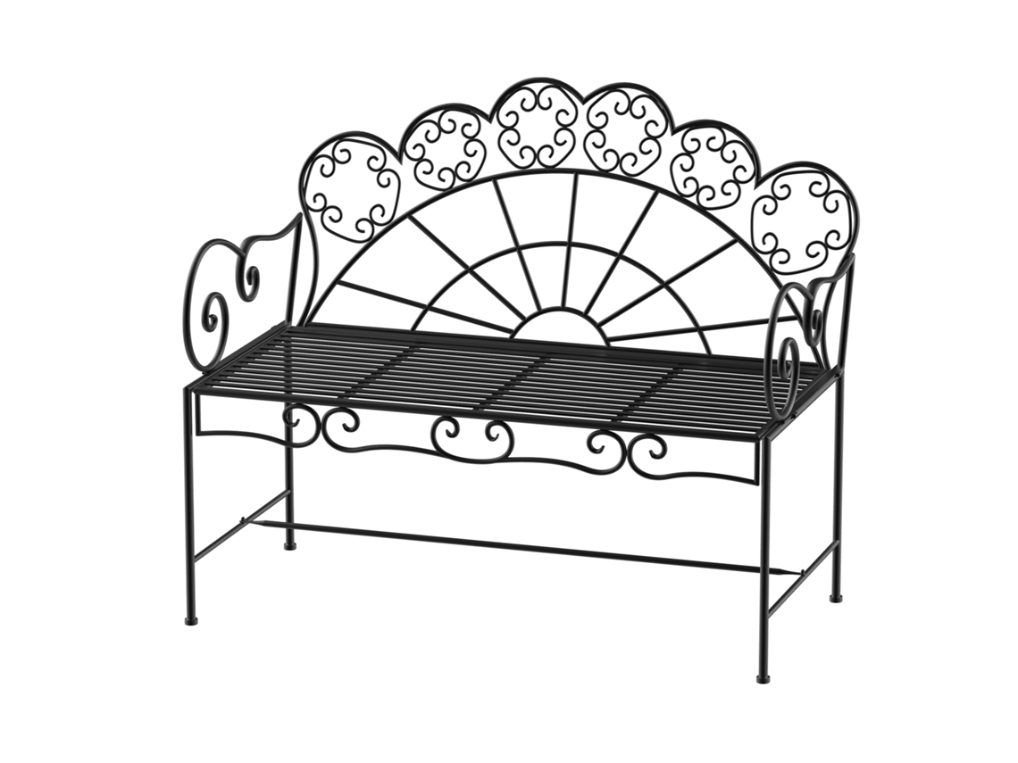 CHEZMOI Banco de Jardim 2 Lugares, Metal, 107x55,5x90,5 Cm, Resistente à Ferrugem e Intempéries, Preto