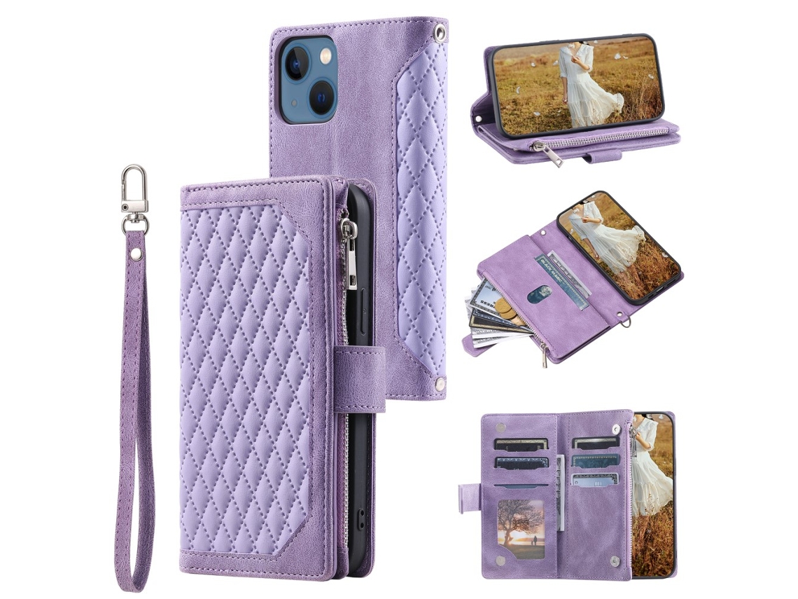 Capa Pega Para Iphone 15 Plus Pele Sintética Roxo