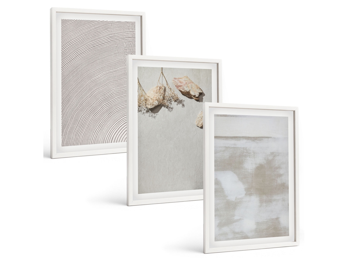 Galeria De Pinturas Murais Pedras De Areia, Textura Boho Moldura Branca Fotos Para O Escritório Espelharte (3 Piezas De 40x60 Cm)