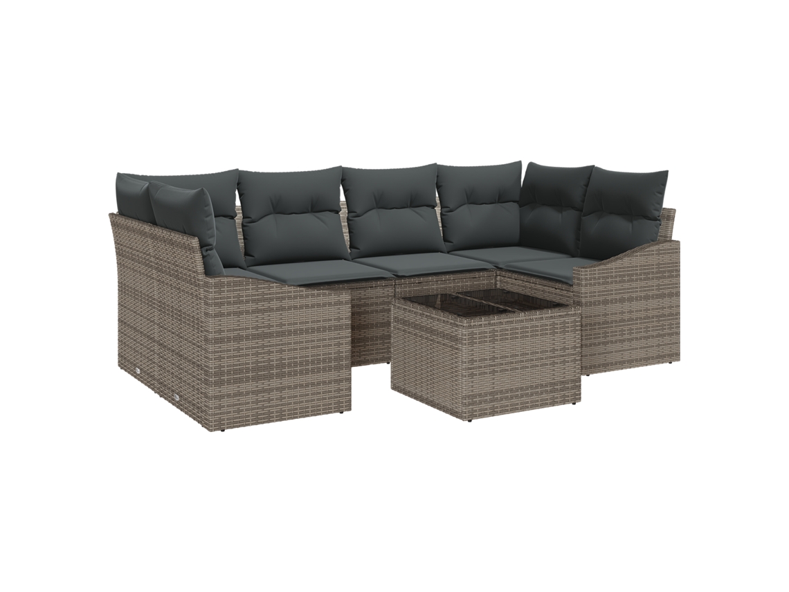 Conjunto 7 Sofá De Jardim Vidaxl Cinzento Vime Pe (55 X 55 X 37 Cm)