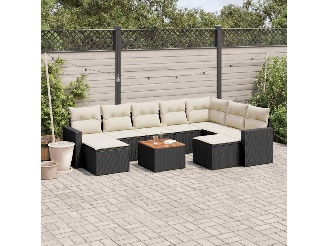 Vidaxl 10 Pcs Conjunto Sofás De Jardim C/ Almofadões Vime Pe Preto