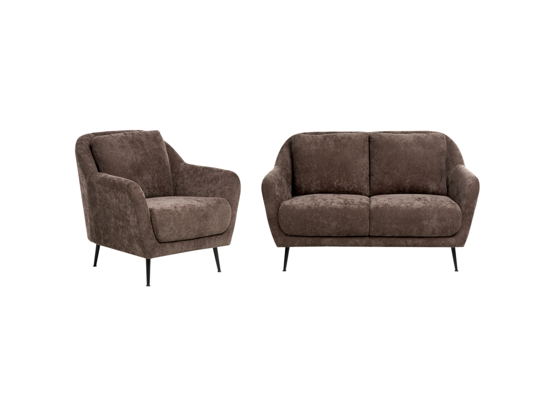 Conjunto De Sala De Estar Beliani Eiby De Chenilla Marrón 148x91x80