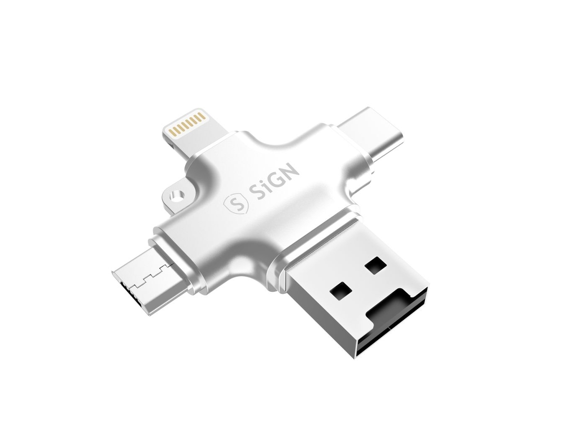 Leitor De Cartão De Memória Sign Micro Sd Para Dispositivos Móveis Com Usb C/usb A/micro Usb/lightning Aquaforge