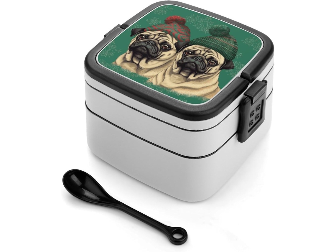 Dois Pugs Usando Chapéus, Lancheira Bento, Empilhável, Com Tampas, Térmica, À Prova De Vazamentos, 2 Compartimentos