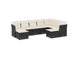 Conjunto 9 de sofás p/ jardim c/ almofadões vime PE preto