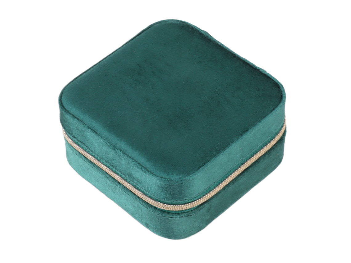 Caixa de Joias de Veludo Compacta Organizador Portátil para Viagem com Zíper Verde escuro | S/MARCA