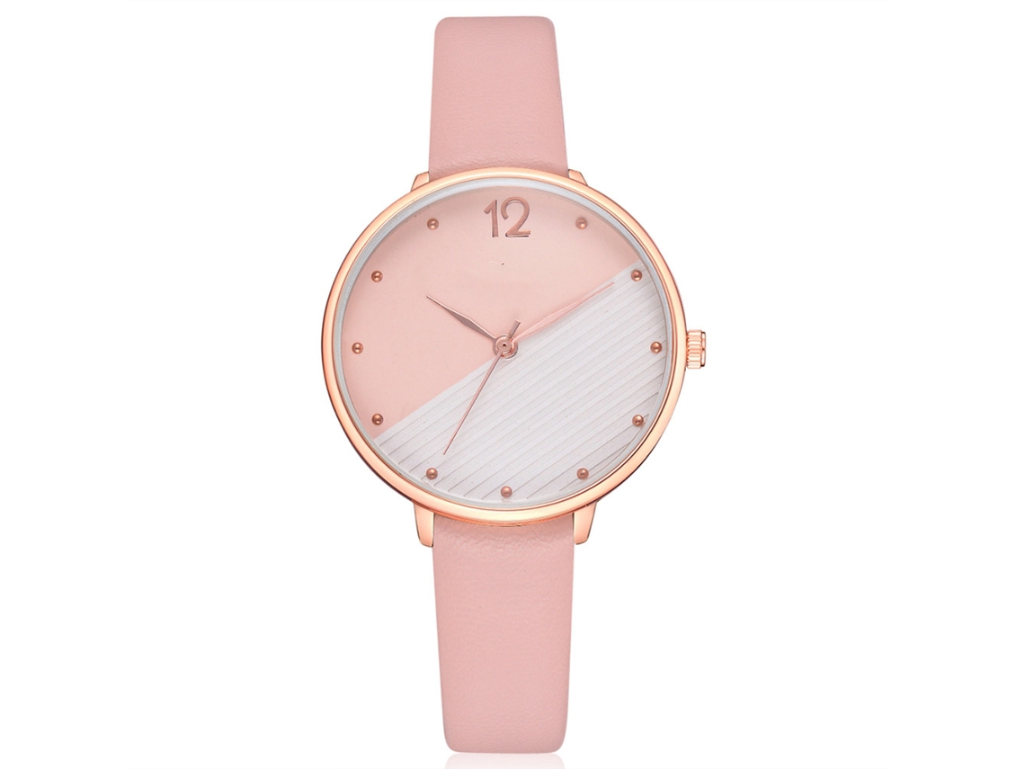 Relógio Feminino Disu Estilo Casual Pulseira de Pu Analógico Quartzo Rosa