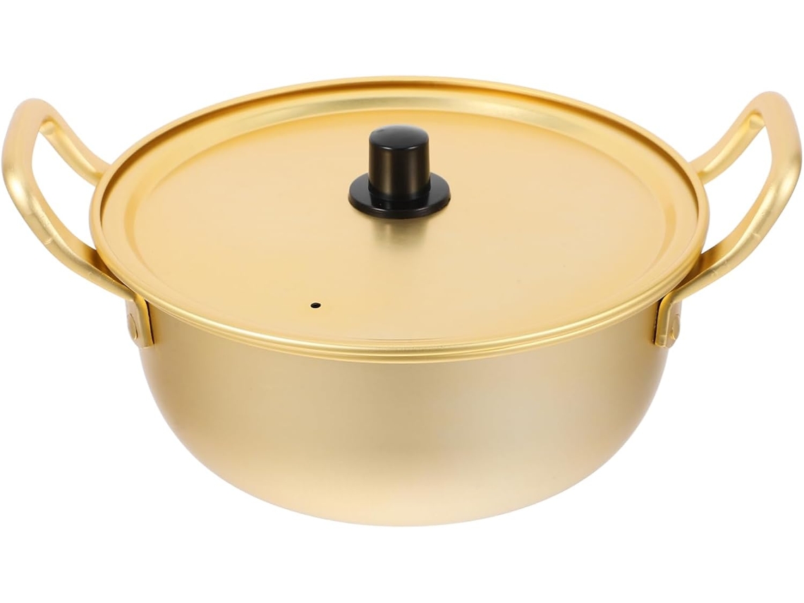 Coreana Para Ramen, Leve, Em Alumínio Amarelo, Com Alças Duplas E Tampa Inclusa Ideal Para Cozinhar Macarrão Gokoco