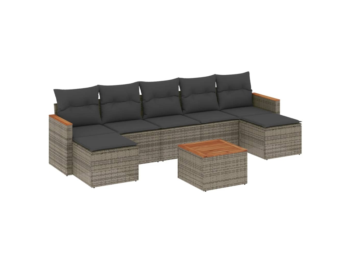 Conjunto de 8 Sofás de Jardim com Almofadões Vime Pe Cinzento MAISON EXCLUSIVE (8 pcs)