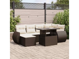 Vidaxl 7 Pcs Conjunto De Sofás Jardim C/ Almofadões Vime Pe Castanho