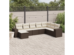 Vidaxl 8 Pcs Conjunto Sofás De Jardim C/ Almofadões Vime Pe Castanho