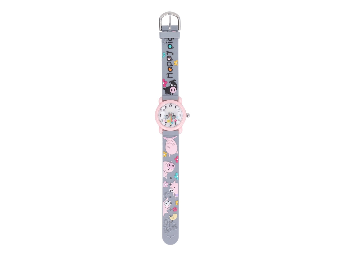 Rebe-reloj De Juguete Infantil 3d Cartoon Cerdo Cuto Impermeable Escala Clara Para Niños De 3 A 8 Años Gris