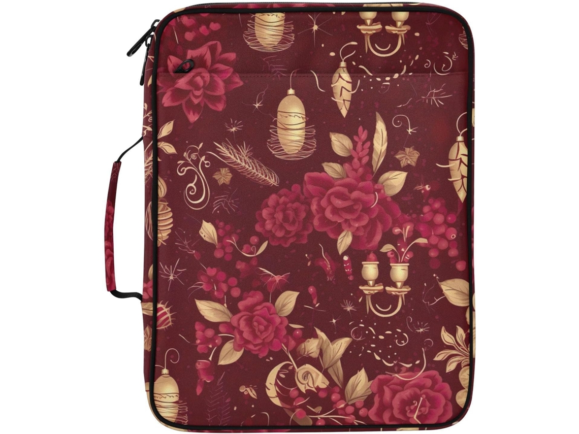 Pasta Expansível Clássica Floral Bordô, Organizador Sanfonado Com 7 Bolsos E Fichário De 3 Argolas Escola