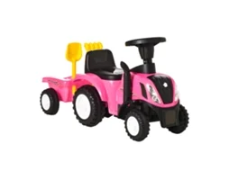 Trator com Reboque Infantil PP, Metal cor Rosa 91x29x44 cm HOMCOM