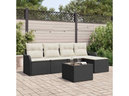 Vidaxl Conjunto De Sofá De Jardim 6 Unid. Preto E Branco Vime Pe