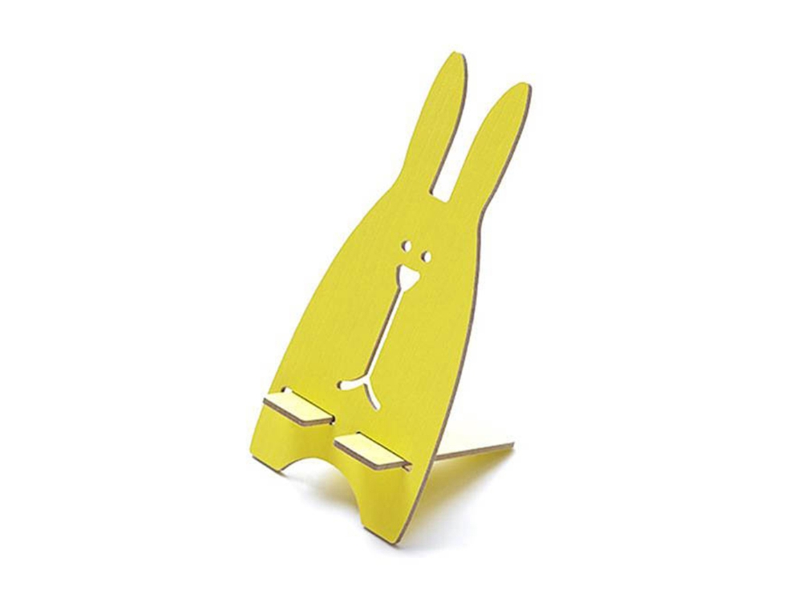 Suporte de Telefone de Madeira Diy LAXISCREED Coelho Amarelo