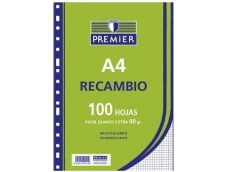Livro Recambio A4 100h 4 Taladros 90g Cuad.3x3 C/m Premier De Desconocido (espanhol)