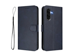 Capa Tipo Carteira Com Bloqueio Rfid E Textura De Couro De Bezerro Para Samsung Galaxy A36 5g E Alça Azul