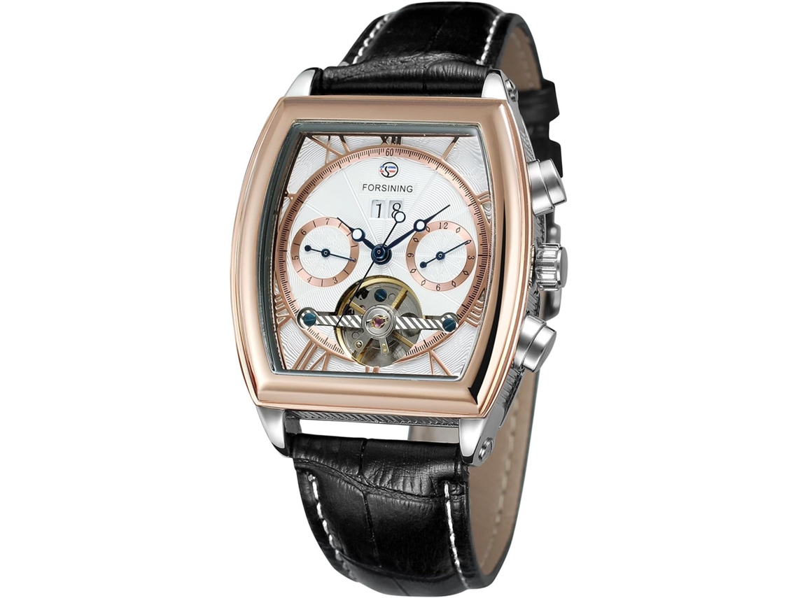 Masculino Analógico Automático Completo Calendário Tonneau Forma Relógio Elegante Com Pulseira De Couro Gusshious