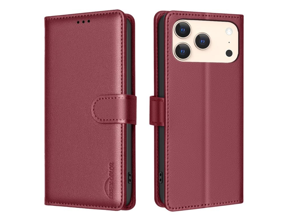 Capa De Couro Para Iphone 17 Pro Com Textura De Lichia E Proteção Rfid Antirroubo.