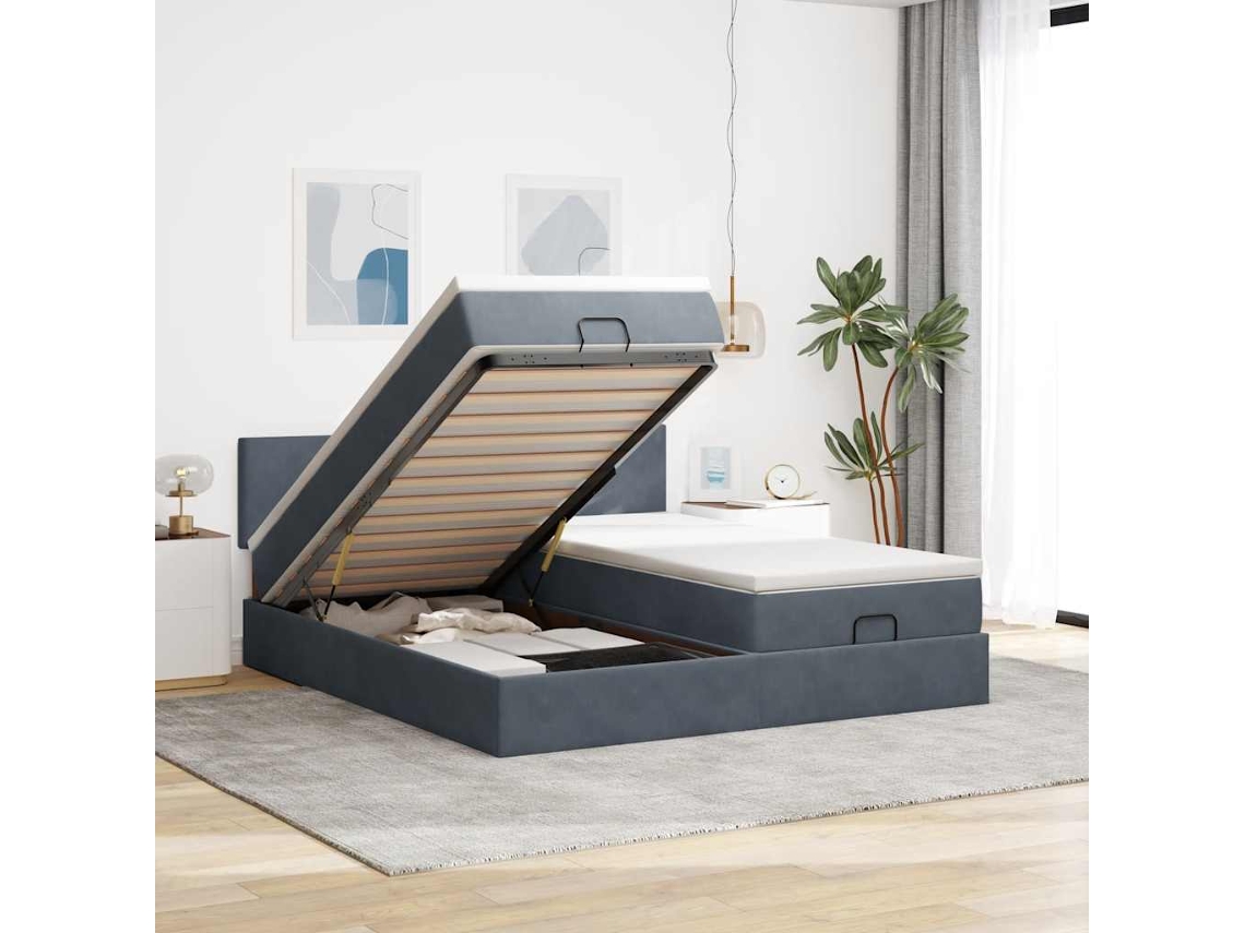 Vidaxl Estrutura Cama Otomana Colchões 160x200 Cm Cinzento Escuro