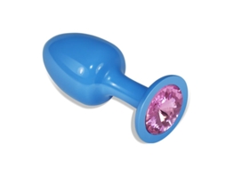 Plug Anal De Botão De Rosa De Metal Azul Com Joia Rosa LOVETOY