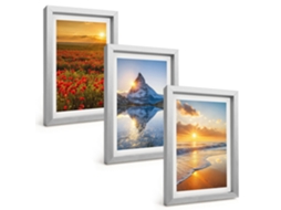 Pinturas Murais Modernaspaisagens De Montanhas E Mar, Pôr Do Sol Moldura Prateada Fotos Para O Corredor Espelharte (3 Peças 20x30 Cm)