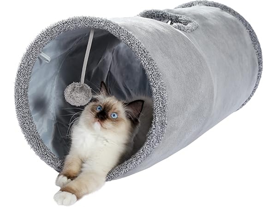 Túnel de Brinquedo Felpudo para Gatos, Túnel Grande e Dobrável, com 2 Aberturas Bolas Suspensas, Adequado Gatinhos Coelhos, Educativo STELASPLEN