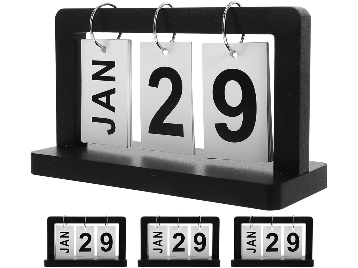 Calendário de Mesa Vintage Madeira com 4 Peças, Estilo Perpétuo, Visor Mês e Data. 19,50 X 11,50 8,00 Cm Poleg
