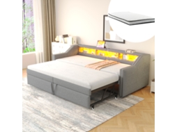 Sofá Cama Extensível 90/180x200 Cm Com Gaveta Led Usb Cinza Claro