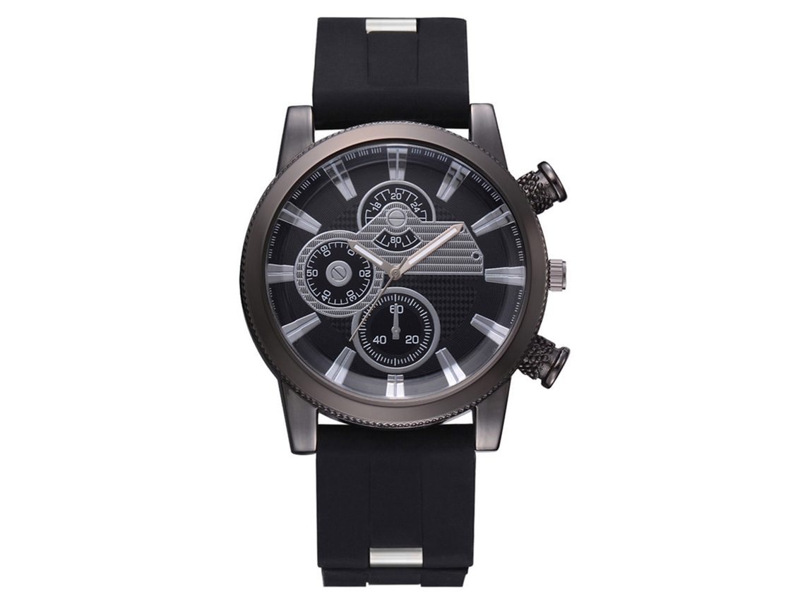 Relógio de Pulso Masculino Clássico Analógico de Liga com Pulseira de Silicone Preto