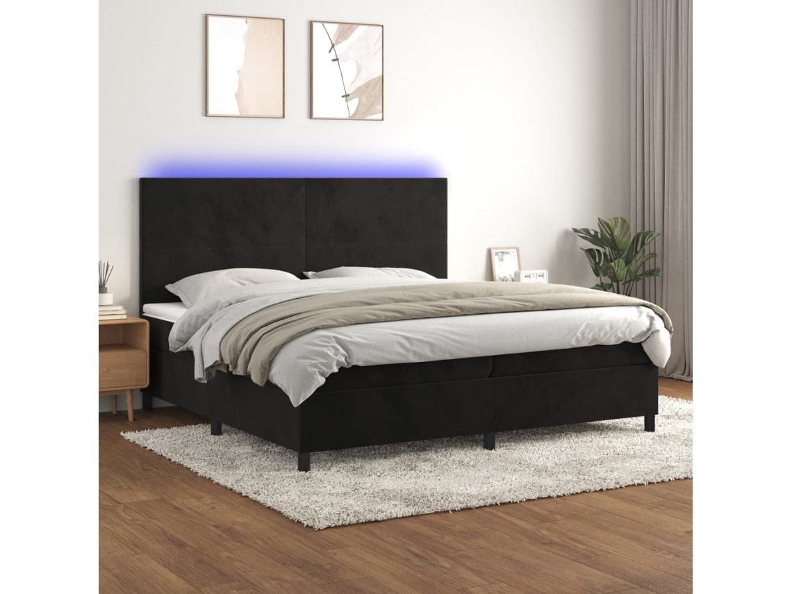 Vidaxl Cama Box Spring C/ Colchão/led 200x200 Cm Veludo Preto