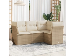 Vidaxl 4 Pcs Conjunto De Sofás Para Jardim C/ Almofadões Vime Pe Bege