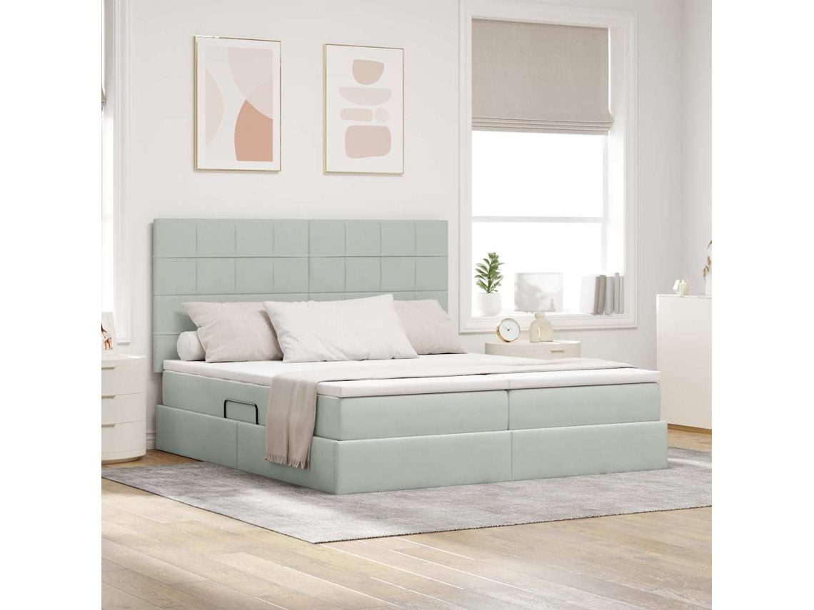 Vidaxl Cama Com Armazenamento Cinzento-claro 200 X 200 Cm Veludo