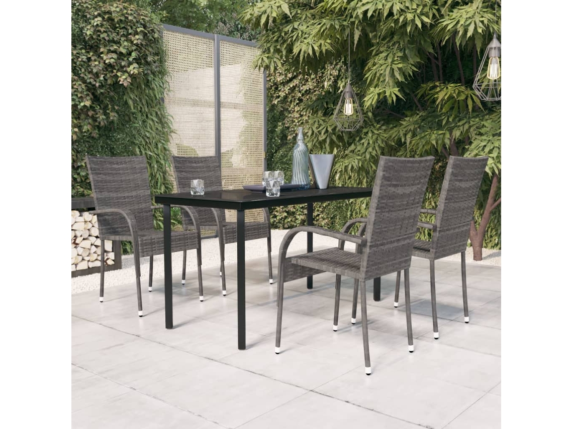 Vidaxl 5 Pcs Conjunto De Jantar Para Jardim Cinzento E Preto