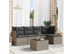 Vidaxl 6 Pcs Conjunto Sofás De Jardim Com Almofadões Vime Cinzento