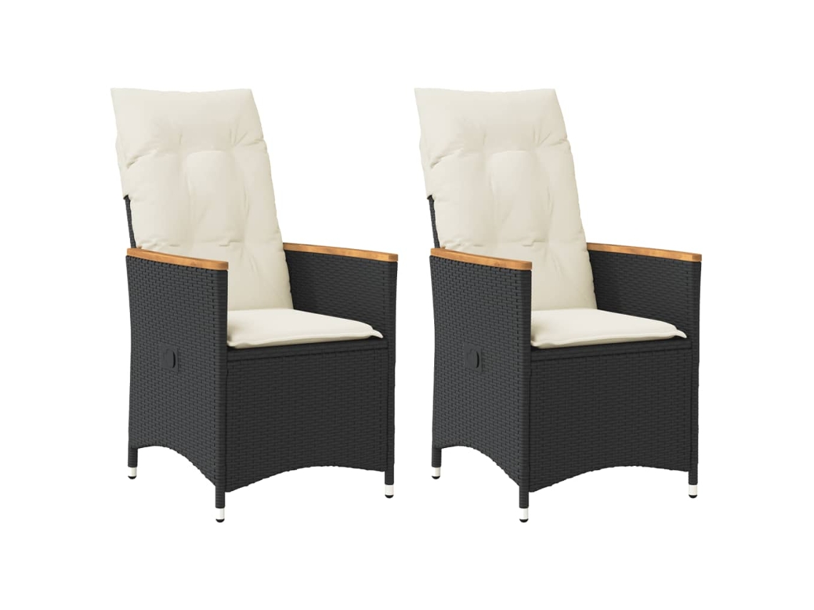 Vidaxl Cadeiras De Jardim Reclináveis C/ Almofadões 2pcs Vime Pe Preto