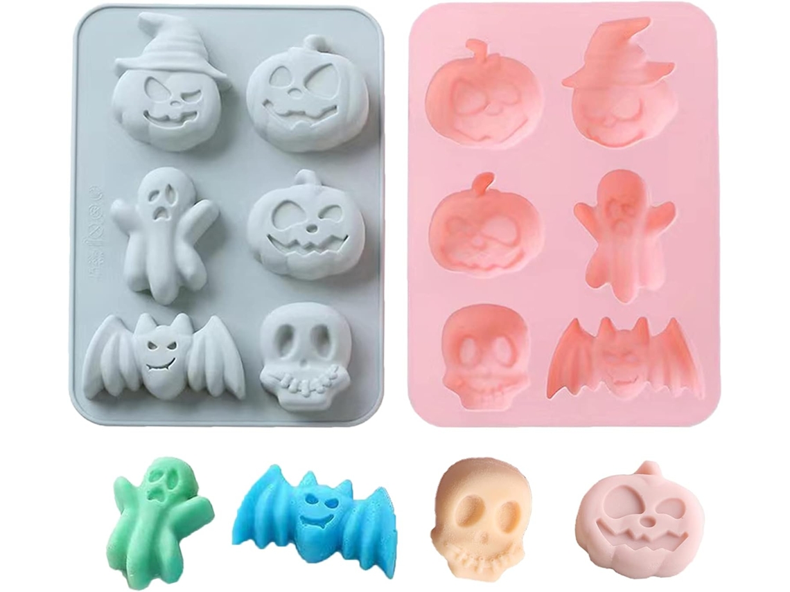 2 Pçs Molde de Silicone para Cozimento Halloween Morcego Abóbora Crânio Bolo em Forma Fantasma Cupcakes Chocolate Doces B UISAVE