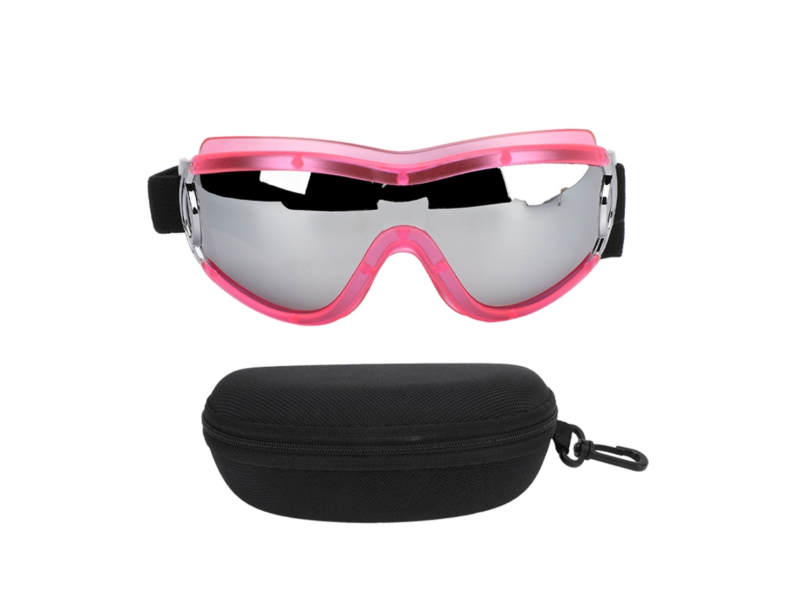 Óculos de Sol para Cães UV Proteção, Ajustáveis, à Prova de Vento, para Cães Médios ou Grandes, Moldura Rosa com Lentes Prateadas | S/MARCA