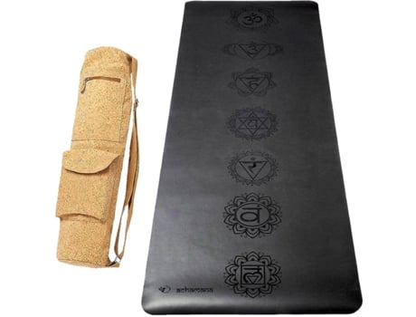 Tapete de yoga ACHAMANA pro borracha-Couro sintetico 5mm - 7chakras Saco yoga cortiça
