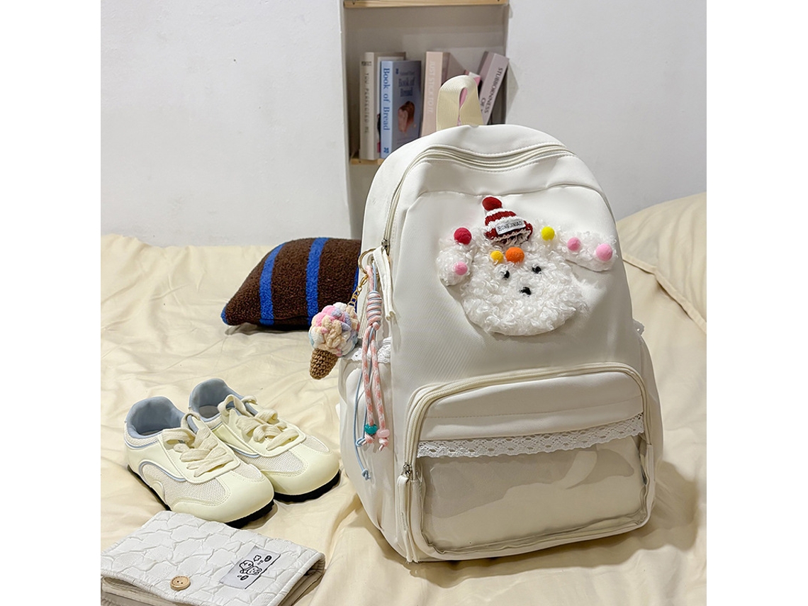 Mochila De Cachorro Com Renda E Grande Capacidade, Impermeável, Adequada Para Uso Diário Por Estudantes Tamanho L Branco