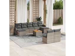 Vidaxl 10 Pcs Conjunto Sofás De Jardim C/ Almofadões Vime Pe Cinzento