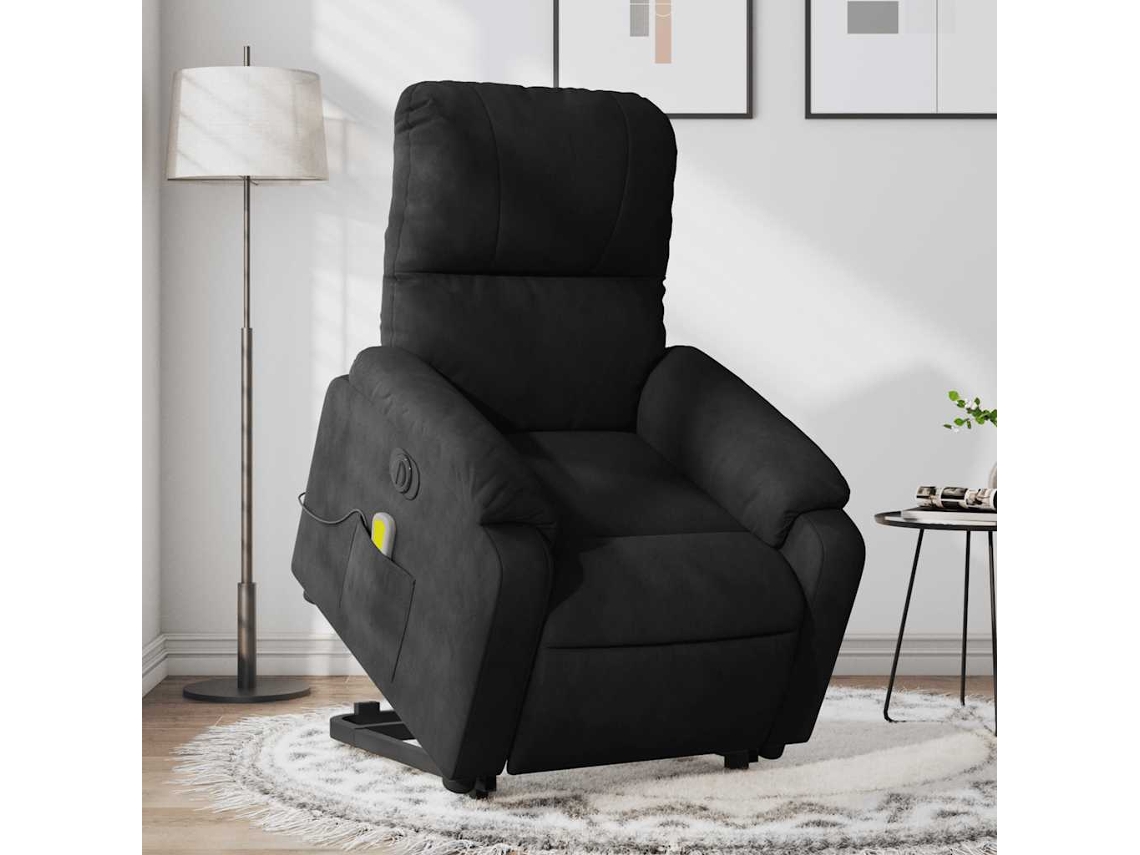 Vidaxl Poltrona De Massagens Elétrica Elevatória Microfibra Preto